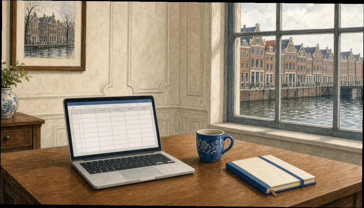 Redactionele illustratie: laptopvergelijking van casino's zonder Cruks in een Rotterdams kantoor